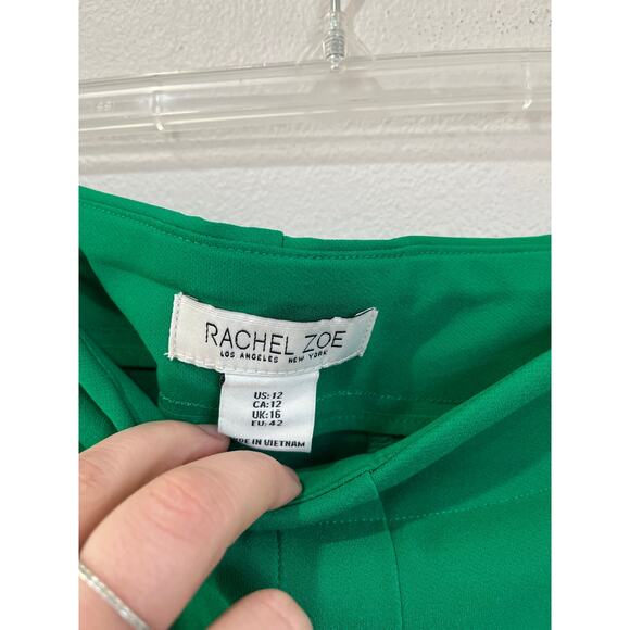 Rachel Zoe Kelly Green Pintuck Straight Leg Ankle Pants Sz 12 Pull On Career - Picture 3 of 5